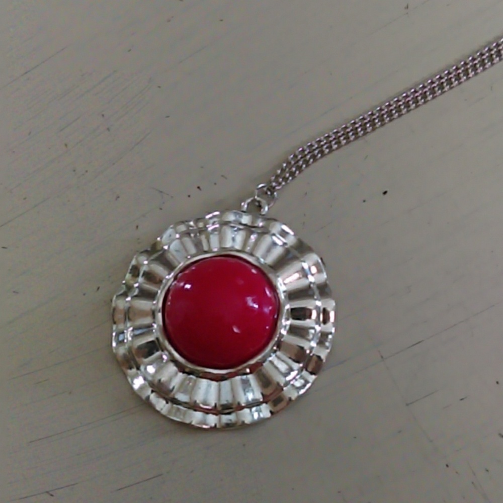 Long red medallion necklace